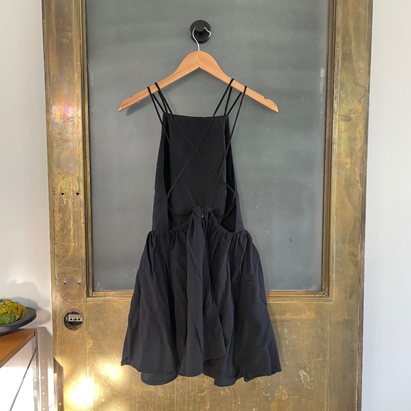 Keepsake Black Mini Dress Strappy Open Back Fit Flare Size S
